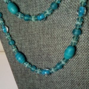 Vintage turquoise light blue glass Long statement necklace